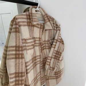 Joie Tan and Cream Plaid Teddy Jacket